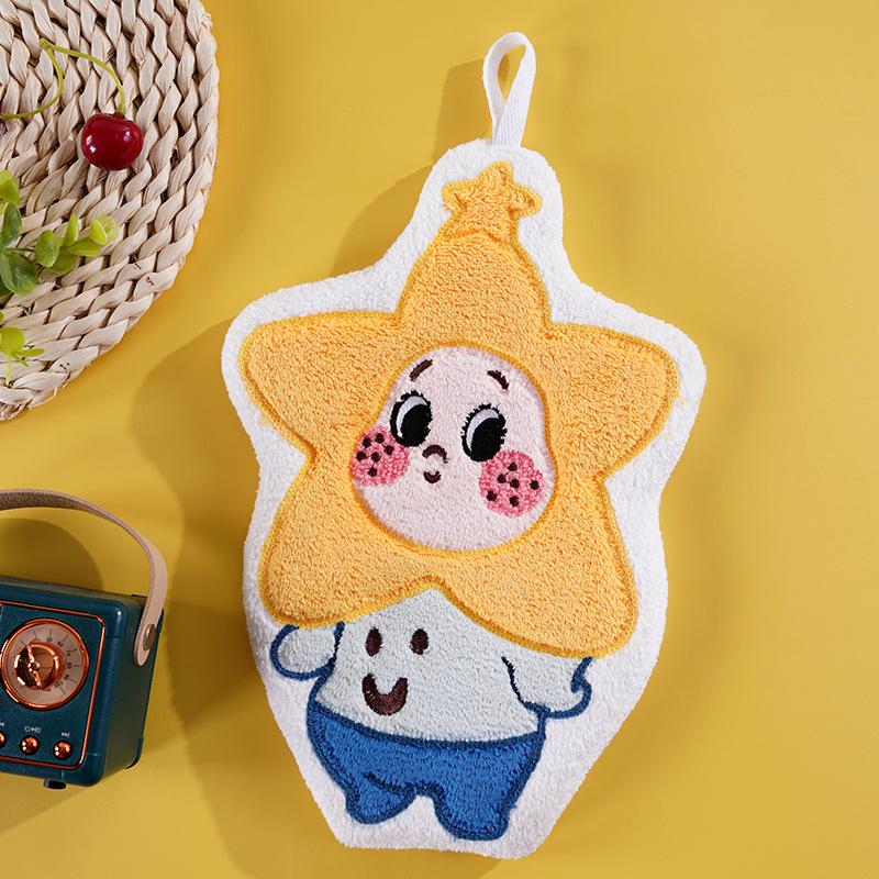 Cartoon Star Coral Fleece Hand Towel - Thick, Absorbent, and Hangable for Kitchen or Bathroom Regular
