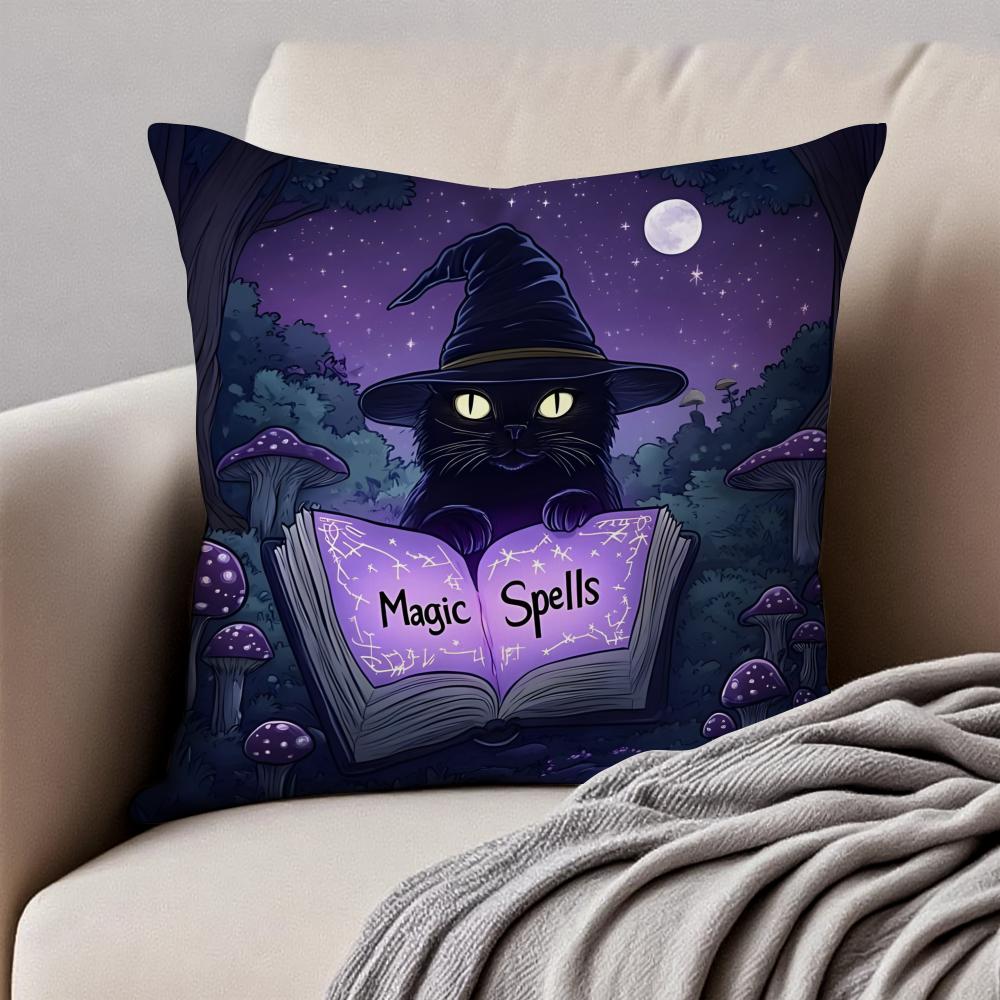 Halloween Cute Purple Cat Cushion Cover Pillowcase Antidustmite Invisible Zipper Short Plush Sofa Cushion