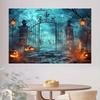 1pc2Dfalt Halloween Background Banner - Ghostly Graveyard Gate, Durable Polyester Fabric, No Electricity Required-sym