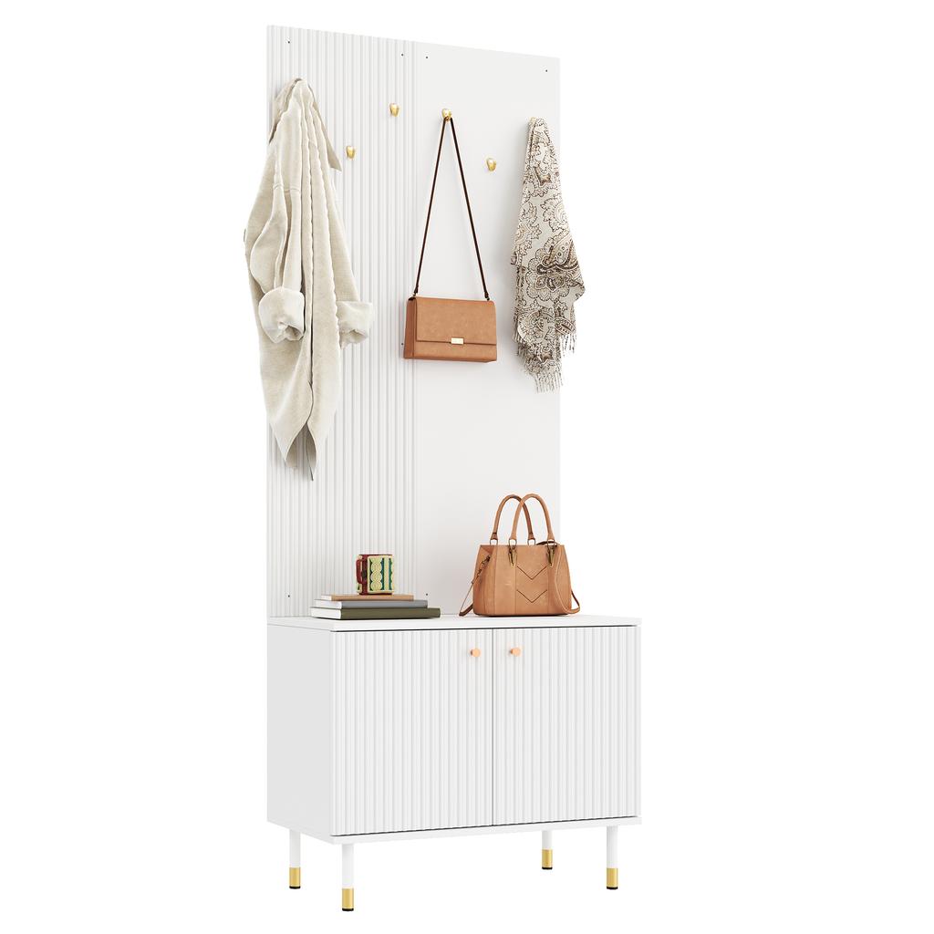 Wardrobe Cabinet, Clothes Shelf, Shoe Cabinet, Hallway Combination Cabinet, PB+MDF Cabinet, Coat Rack Wall with Hooks, Cylindrical Metal Feet