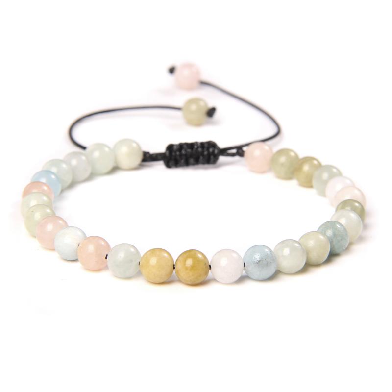 Natural Stone 6mm Beads Bracelet Adjustable Rope String Braided Bracelets For Women Men Amethysts Red Agates Lava Beaded Bangles