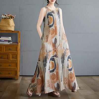 Sleeveless Plus Size Cotton Vintage Floral New In Dresses for Women Casual Loose Long Summer Dress
