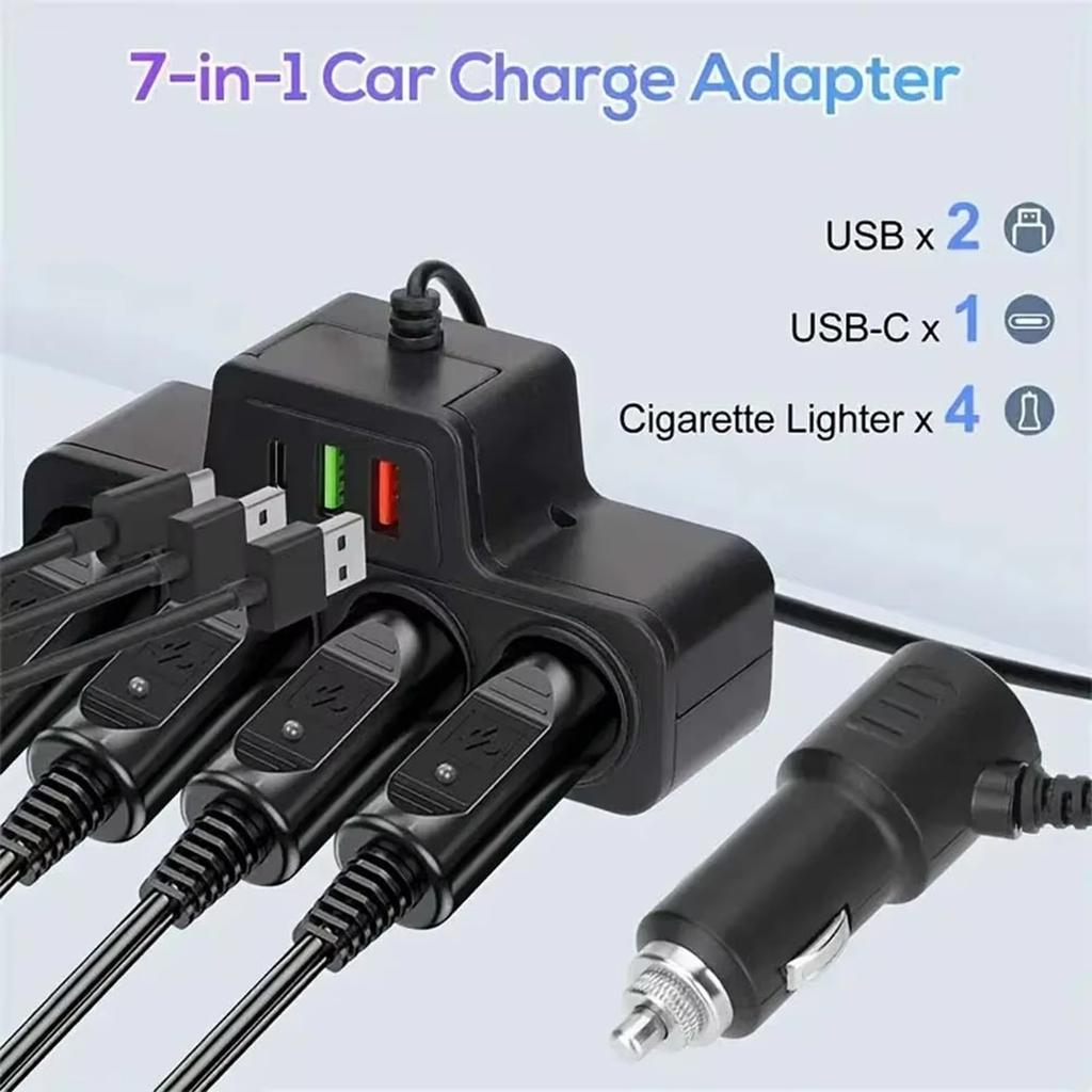 12V/24V Car Lighter Splitter 4-Port with Digital Display USB Charger