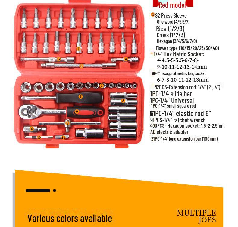 53-teiliger Steckschlüsselsatz mit Werkzeugkasten für Autoreparatur und Heimgebrauch