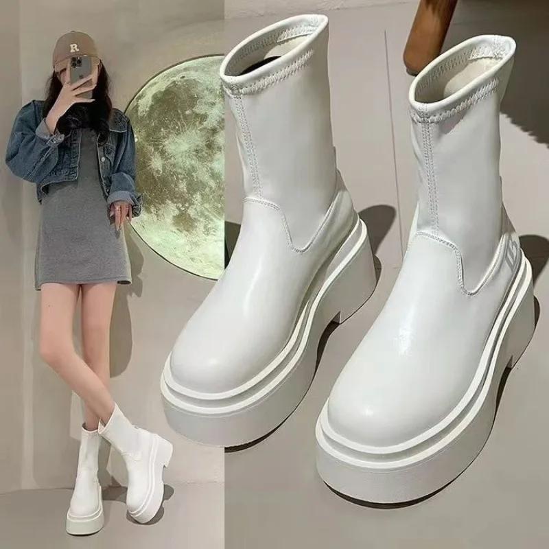 Spring and Autumn Paragraph Round Head Short Boots with Short Barrel Thick Bottom Sleeve Rubber Coarse Heel Fashion Boots
