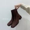 ~ Korean Version of the New Square Head Flat Bottom Thin Boots Retro Versatile Bare Boots Ankle Boots Martin Boots Short Boots