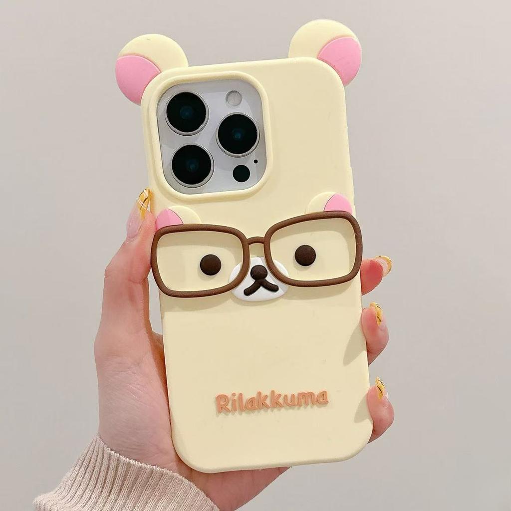 NEW Cute Bear Wear Glasses Phone Case For iPhone 16 promax 15 14 Plus 13 12 Pro Max So Cute 3D Cartoon Soft Silicone Cover