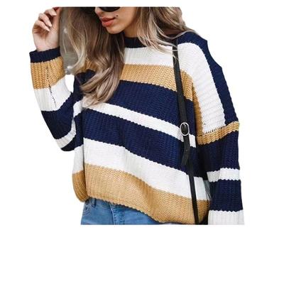 Neue Damenmode Frisch Schlicht Locker Mehrfarbig Gestreifter Strickpullover Bequem Lässig