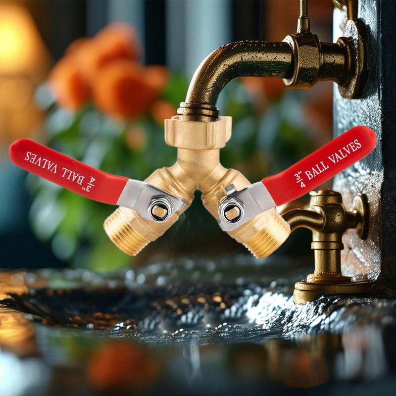 Garden Hose Splitter 2 Way Heavy Duty Hose Connector Tap Splitter With Valves Brass Irrigation Faucet For Outdoor Greenhouse RV