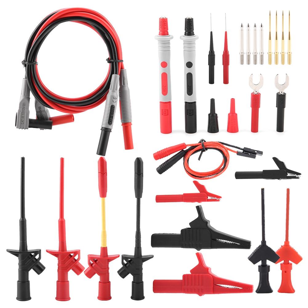 Multimeter Probe Test Kit 28 Pieces P1300F for Digital Multimeter Replaceable Banana Plug Test Hook Tabletop Sticks Pointed Needles IC Tes