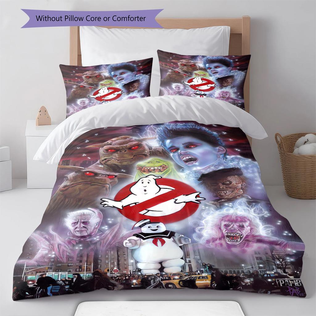 Ghostbusters Pattern Bedding Quilt Set Quilt Cover Pillowcase Home Decoration Gift (1 * Duvet Cover + 2 * Pillowcase, Without Core)