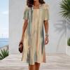 Women Plus Size Round Neck Short Sleeve A Line Printed Casual Dress