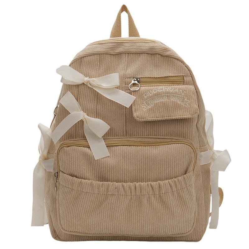 Schoolbag Corduroy High School Student Versatile Backpack Campus Ins Wind Sweet Bow Large Capacity Korean Edition School Bag