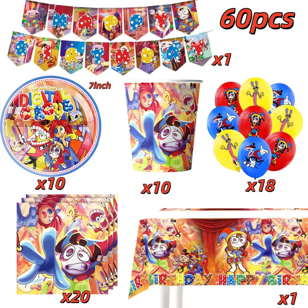 Amazing Tableware Birthday Party Decoration Digitaled Circus Balloon Banner Cake Topper Party Supplies Baby Shower Decor Gifts