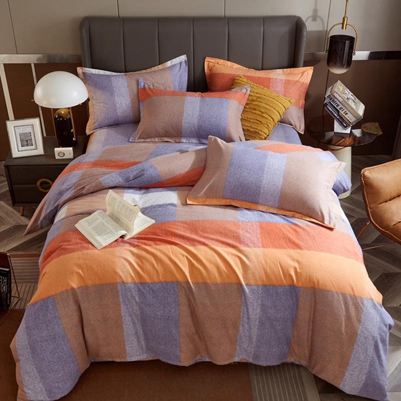 Set din patru piese din bumbac îngroșat și abradat, husă de pilota cu imprimeu, din bumbac pur, de lux, ușoară, cu abraziune, set de cearșaf de pat 4 piese