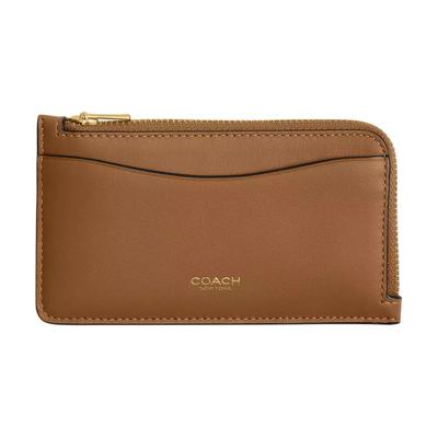 19 Gold Logo Zipper Closure Calfskin Card Case Women Accessories Honey-Brown CZ112-B4T7J