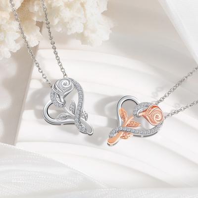 Pendant Valentine's Day Gift, Diamond-encrusted Love Rose Necklace.
