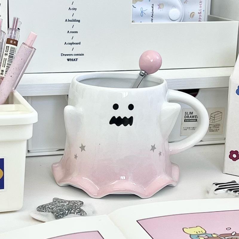 Send Girls Birthday Gifts Cute Gradual Change Ghost Ceramic Mug Couple Water Cup Girlfriend Souvenir Gift Box