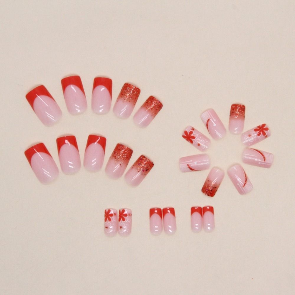 Long Square False Nails Love Heart Press on Nails Fashion Fake Nials  DIY