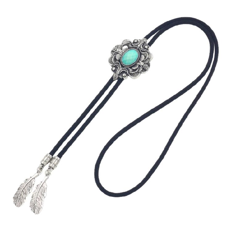 Unique Flower Necktie Braided Cord Alloy Engraving Stone Charm Neck Jewelry Tie Unisex Necklace Rodeos