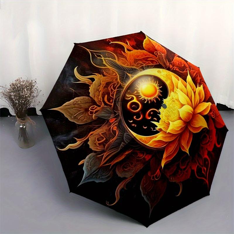 Golden Lotus Yin-Yang Umbrella, Portable 3-Fold Umbrella for Men & Women,Christmas Gift ES73