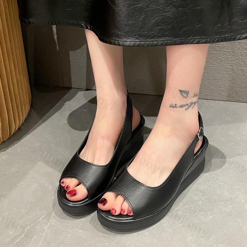 Fashion Women Sandals 2025 Summer Casual Peep Toe Sandals Thick Soled Slingback PU Leather Sandals Solid Chunky Shoes Sandalias Mujer