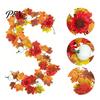 Realistic Orange Red Maple Leaves Artificial Fall Leaf Wreath, Autumn Vine with Pine Cones Pumpkins, Reusable Holiday Gifts for Family Hanging
