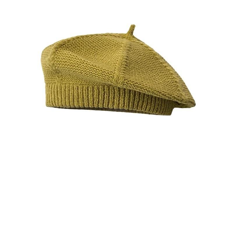 Japanese-Style Knitted Beret For Women Spring Autumn Trendy Solid Color Versatile Artist Hat Sweet And Artistic Octagonal Beret