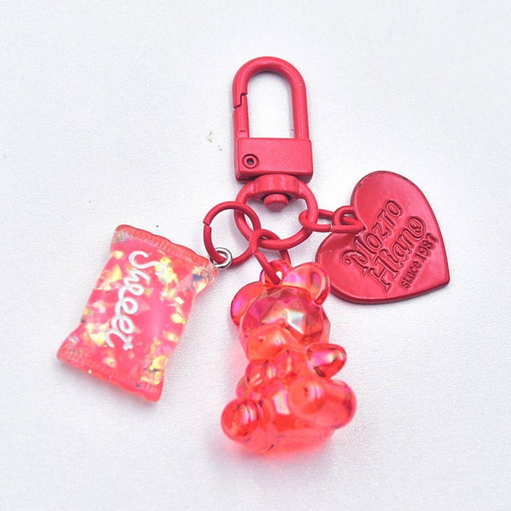 Candy Color Bling Heart Bear Key Ring Transparent Lovely Bag Pendant  for Friend