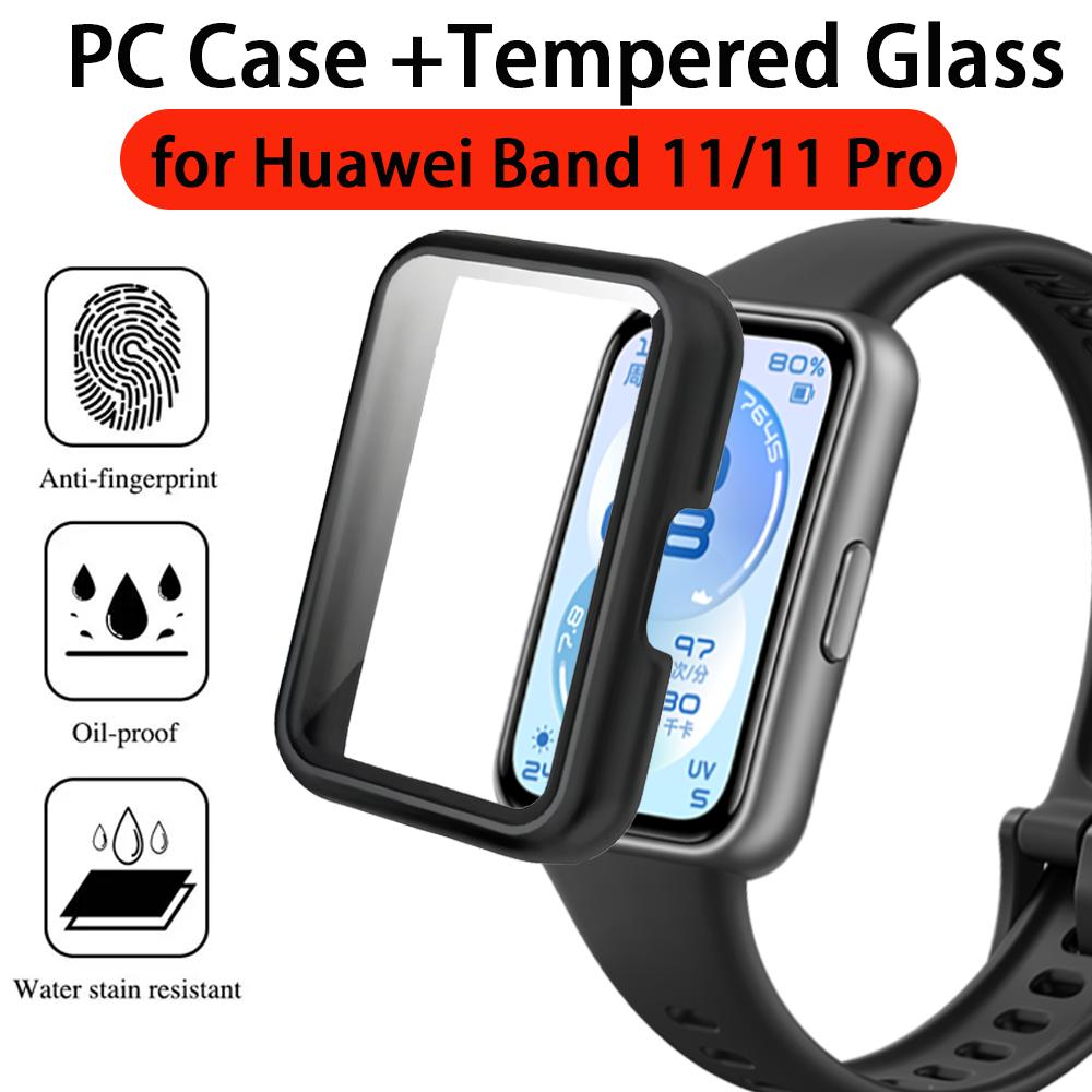PC Case for Huawei Band 11/11 Pro Screen Protector All-Around Bumper Shell Tempered Glass Cover for Huawei Band 11 Accessories