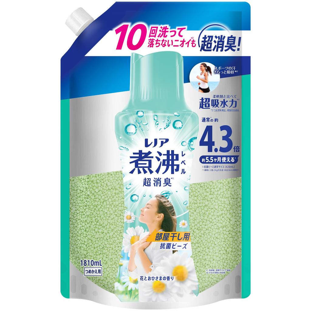 Lenor Boiling Level Deodorizing Antibacterial Beads for Indoor Flower and Sun Use with Fabric Softener for Drying, Scent, Refill, 1,810mL [Large