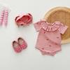 Summer Baby Girl Hooded Onesie with Collar, Short Sleeve Cute Bodysuit