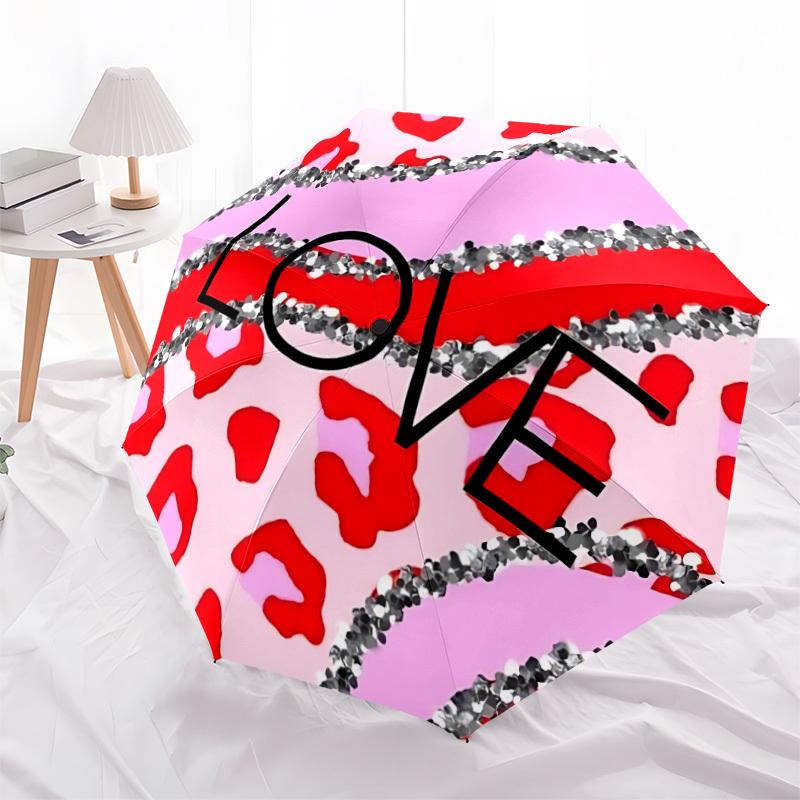 1pc Love Leopard Automatic Opening/Closing Folding Umbrella with 8 Ribs,Windproof Portable Sunshade Umbrella Holiday Gift Yy260401073