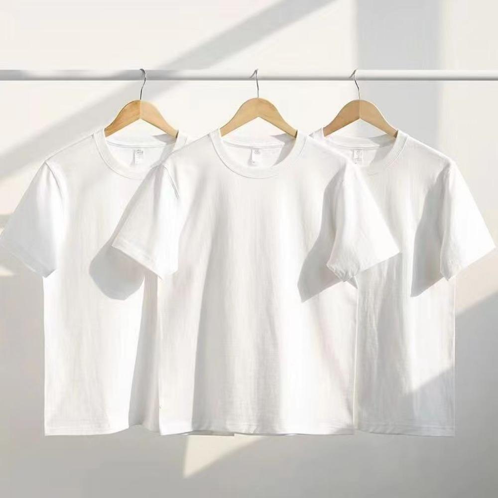 230G Cotton Round Neck T-shirt Men's Thick and Opaque Pure White Short Sleeve Basic Style