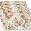 JIT4 Linen Placemats with Vintage Rose Design, Measuring 12X18 Inches, Suitable for Decorating Family Kitchen Tables, Festive Party Settings, And Home
