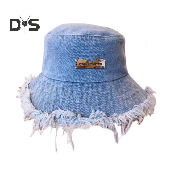 

Женская панама с рваными краями и плоским верхом, потертый деним, большие поля, однотонный декор, легкая кепка рыбака с защитой от ультрафиолета для походов светло-синий