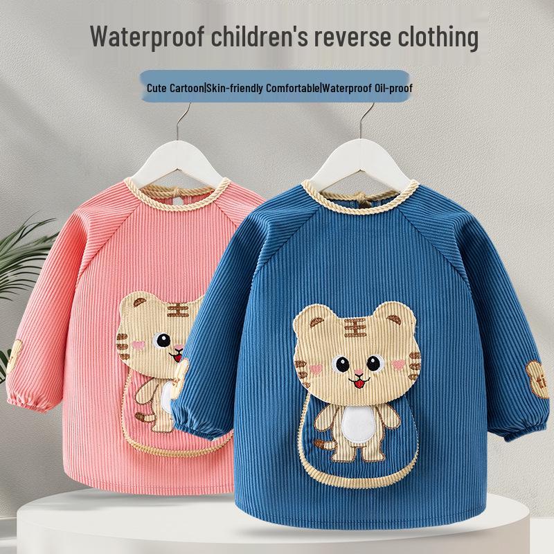 Waterproof Long-Sleeve Baby Coveralls: Anti-Stain Backwards Bibs for Boys & Girls - Perfect for Mealtime in Autumn & Winter.