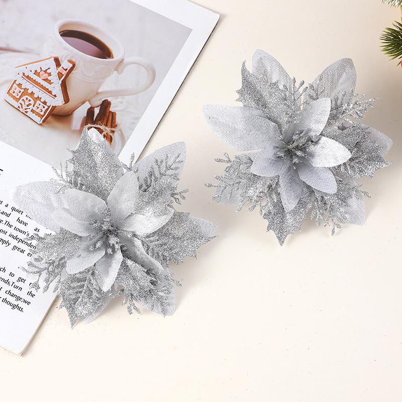 Gold Powder Christmas Flower Head for DIY Tree Decorations
