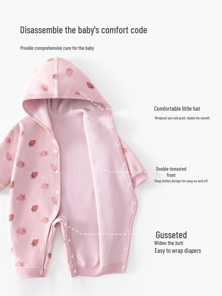 Newborn Warm Hooded Baby Jumpsuit for Autumn/Winter - Boys & Girls Crawling Romper