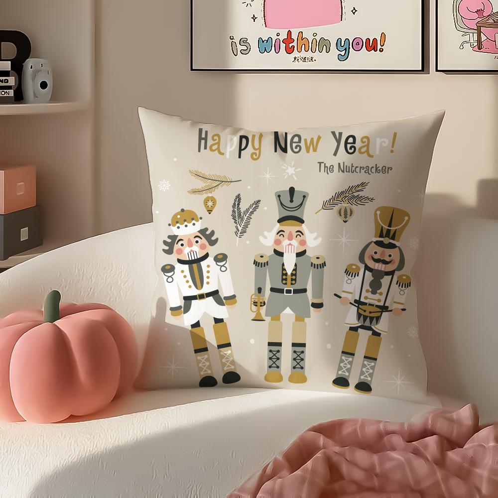 Festive Classic Nordic Toy NNutcracker Cushion Cover Pillowcase Short Plush Invisible Zipper Room Sofa Cushion Cover