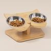Wooden Pet Feeding Stand with Stainless Steel Bowls Compact for Cats, Young Dogs