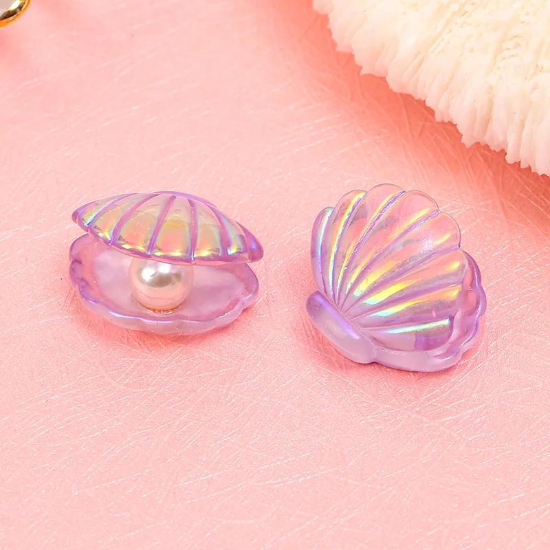 5/10pcs Mini Colorful Pearl & Resin Shell DIY Handmade Accessories Hair Clips Phone Case Decoration Material Mermaid Party Decor