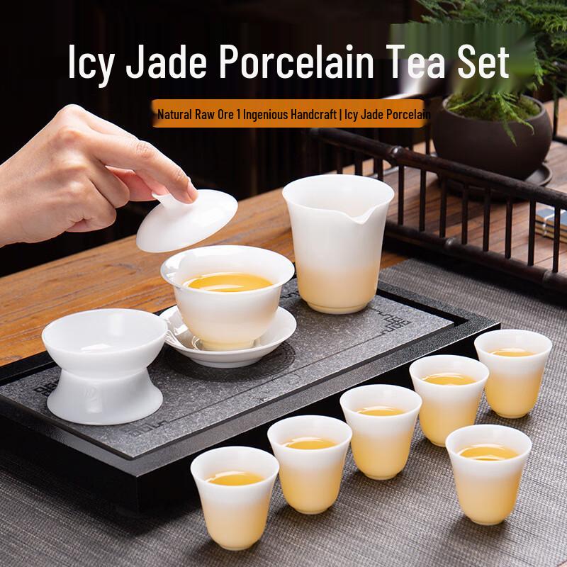 Runqi 10-Piece Ice Jade White Porcelain Tea Set