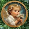 Vintage Angel Baby Metal Round Wall Art 8x8 Inch Tin Sign for Bedroom Home Decor