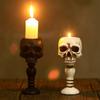 Halloween Decorations Skeleton Pillar Candle Holder Gothic Skull Candlestick Holder Table Decor Ornament for Haunted House Decor