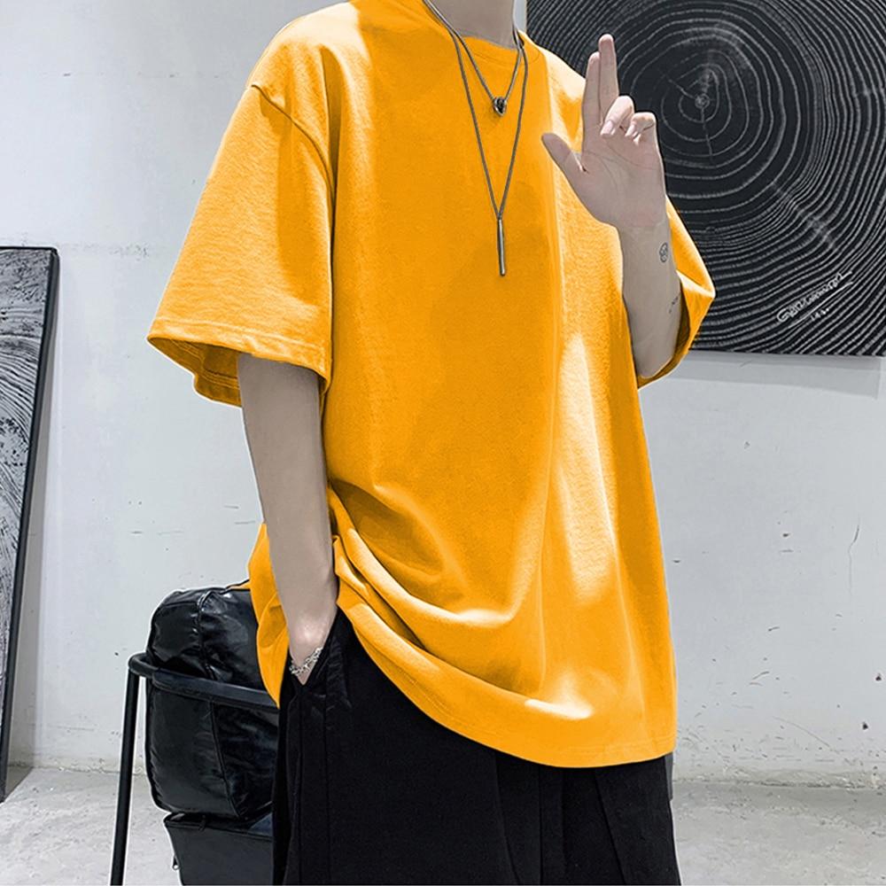 Maglietta estiva da uomo e da donna in 100% cotone, a maniche corte, ampia, casual, basica, girocollo, tinta unita, oversize