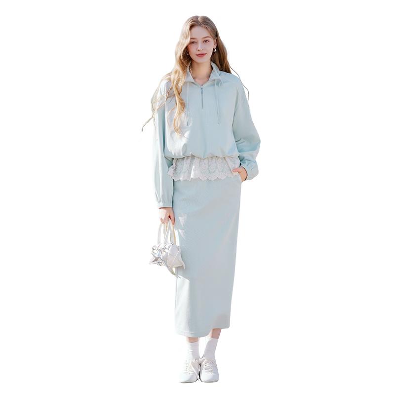 Women s Lace Patchwork Sweatshirt & Skirt Set L