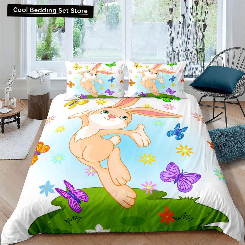 Kids Cartoon Rabbit Carrot King Queen Duvet Cover Boys Girls Cute Bunny Bedding Set Animal Quilt Cover Polyester Comforter Cover