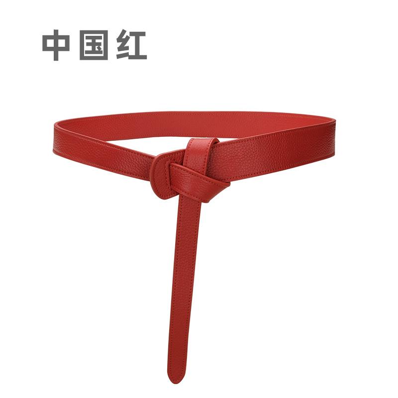 Double-Sided First-Layer Cowhide Belt Women'S Knotted Decorative Skirt Leather Belt Waist Women'S Sweater Jacket