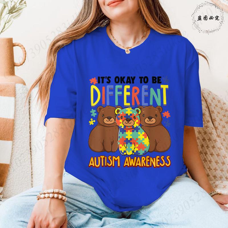 Its Okay To Be Different Autism Shirt for Women Butterfly Puzzle Graphic Y2k Tops Autism Acceptance Tshirt Short Sleeve Tees S